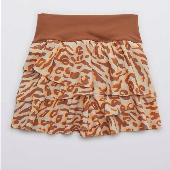 Matching Set Aerie OFFLINE Maggie Ruffle Printed Skirt Small & rust longline bra - Picture 3 of 7